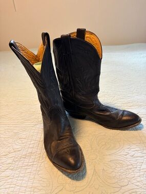 Vintage Nocona Mens Black Leather Cowboy Boots